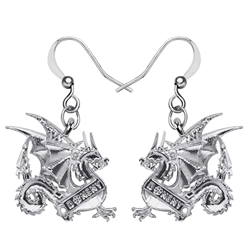 WEVENI Emaille Legierung Netter Drache Ohrringe Dinosaurier Drop Baumeln Mode Schmuck Charme Geschenk Für Frauen Mädchen Damen (Grau)