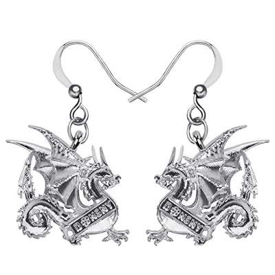 WEVENI Emaille Legierung Netter Drache Ohrringe Dinosaurier Drop Baumeln Mode Schmuck Charme Geschenk Für Frauen Mädchen Damen (Grau)