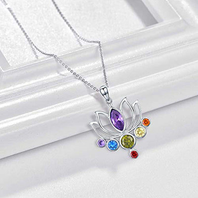 Lotus Halskette 925 Sterling Silber Chakra Kette Yoga Anhänger Halsketten Schmuck Geschenke für Damen Mutter Freundin