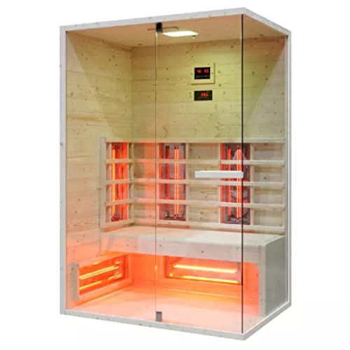 HORI® Moderne Sauna Heimsauna inkl. Infrarotstrahlern & Steuergerät | 6 Halogenstrahler I 2 Personen