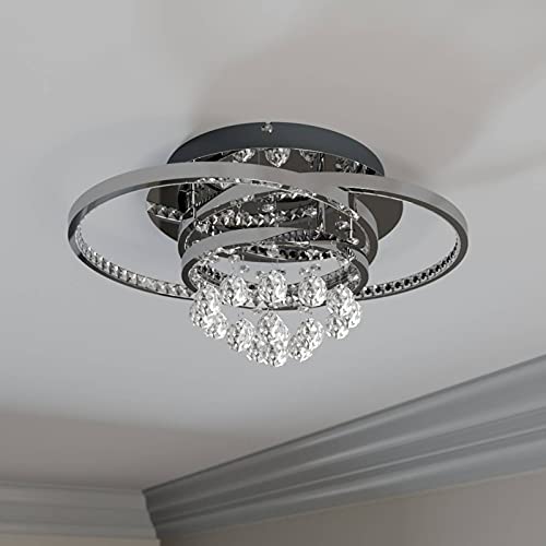 Lucande LED Deckenleuchte 'Keely' dimmbar (Kristall) in Chrom aus Metall u.a. für Wohnzimmer & Esszimmer (1 flammig, inkl. Leuchtmittel) - Lampe, LED-Deckenlampe, Deckenlampe, Wohnzimmerlampe