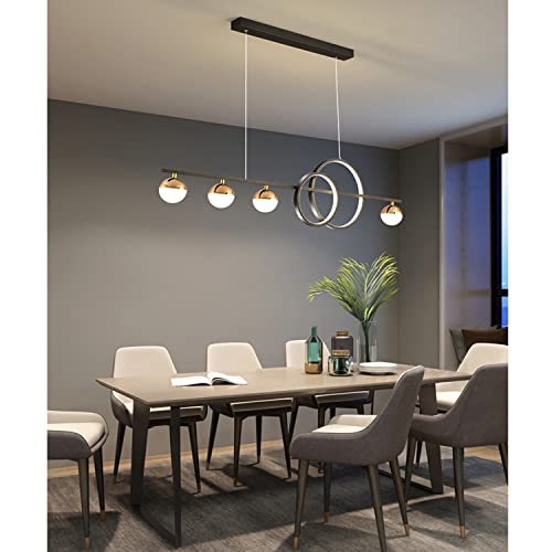 Lanekd LED Pendelleuchte Esstisch Dimmbar Schwarz Hängelampe Hängeleuchte Esszimmer Wohnzimmer Küchen Hängend Lampe Modern Ring Kronleuchter mit Fernbedienung Schlafzimmer Büro Decken Leuchte L95cm