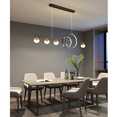 Lanekd LED Pendelleuchte Esstisch Dimmbar Schwarz Hängelampe Hängeleuchte Esszimmer Wohnzimmer Küchen Hängend Lampe Modern Ring Kronleuchter mit Fernbedienung Schlafzimmer Büro Decken Leuchte L95cm