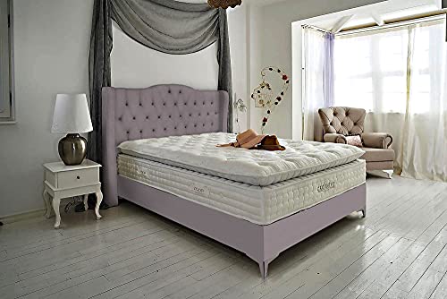 Golden Gate Boxspringbett 180x210 Grauer Samt Luxus Bett Elegance I Doppelbett mit Matratze und Bettkasten I Amerikanisches Bett King 7 Zonen Tonnentaschenfederkern Boxspring Schlafsysteme