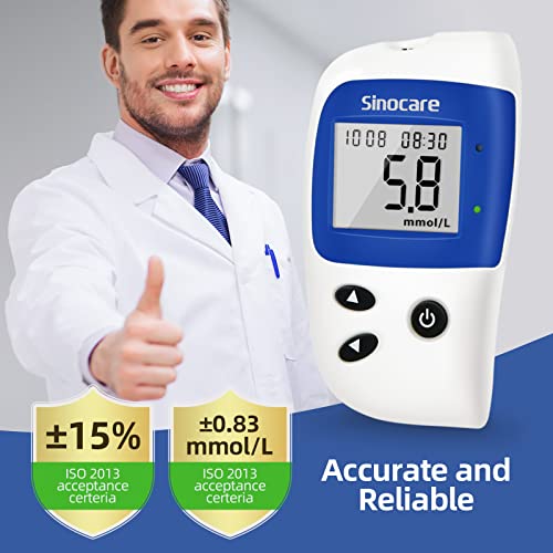 sinocare Safe Accu2 Blutzuckermessgerät, Blutzuckertester Set mit 100 teststreifen und 100 Lanzetten, mg/dL, Selbsttest Diabetes-Set