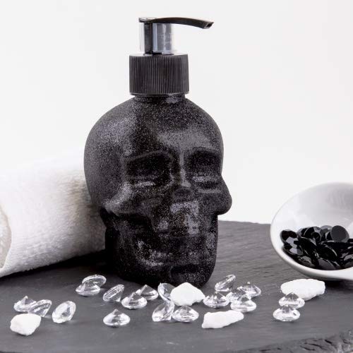 Accentra Seifenspender Totenkopf mit Flüssigseife - Schädel/Skull - Totenkopf Deko für das Badezimmer -schwarzer Chrome-Look Pumpspender (Glitter)