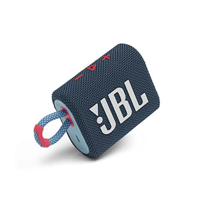 JBL GO 3 kleine Bluetooth Box in Blau und Pink – Wasserfester, tragbarer Lautsprecher für unterwegs – Bis zu 5h Wiedergabezeit mit nur einer Akkuladung