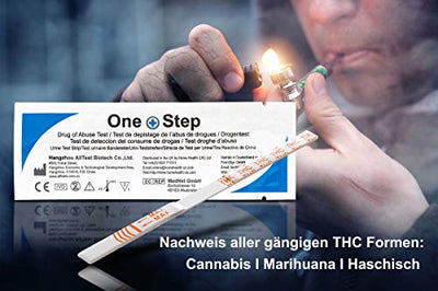 5 x One+Step THC Urintest, Drogentest Cannabis Marijuana Haschisch, Urin Teststreifen für den Schnelltest, hohe Sensitivität Cut-off: 20 ng/ml (5)