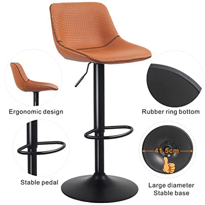 YOUNUOKE 2X Barhocker Barstuhl Geflochtene Design Küchenstühle, Hochwertiger Kunstleder Gepolsterter Sitz mit Rückenlehne, Thekenhocker Höhenverstellbar und 360° Drehbar für Küche und Bar Orange