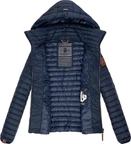 MARIKOO Damen Übergangsjacke Steppjacke mit abnembarer Kapuze Löwenbaby Navy Gr. XS