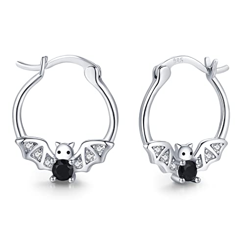 Fledermaus Creolen Ohrringe für Damen Mädchen Kinder 925 Sterling Silber Gothic Ohrringe Tier Ohrringe Halloween Schmuck Geschenke