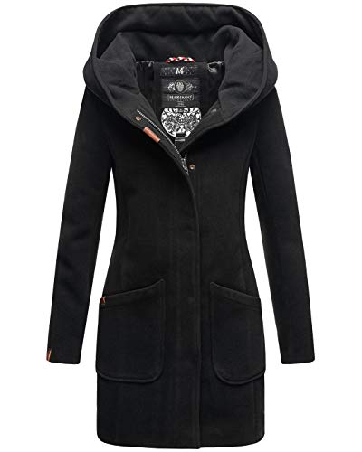 MARIKOO Damen Mantel Trenchcoat Wintermantel Übergangs Jacke Parka Lang B819 [B819-Maik-Schwarz-Gr.S]