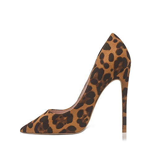 GENSHUO Stiletto Stiletto High Heels, 12CM/4.72IN Damen Pumps Spitz Party High Heels Sexy Basic Schuhe Damen Geschlossen Abendschuhe Lack/Wildleder ，Leopard Print Wildleder 41 EU(11 US)