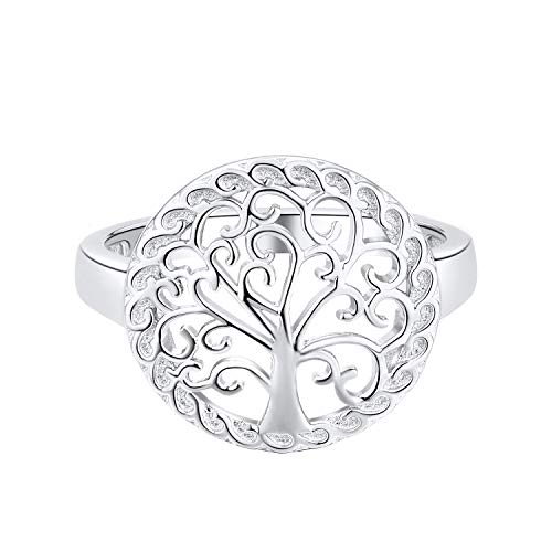 JO WISDOM Damen Lebensbaum Ring Breit Silber 925,Ringe Familie Baum des Lebens Yggdrasil mit 3A Zirkonia Swarovski Verlobungsring,Schmuck für Frauen