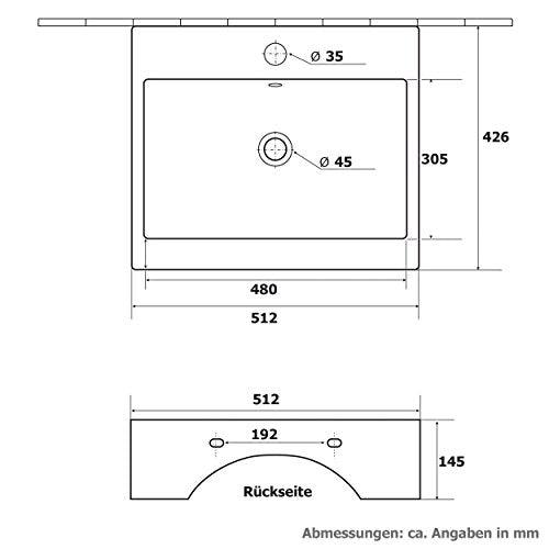 VILSTEIN Keramik Waschbecken Hängewaschbecken Aufsatzwaschbecken Waschtisch rechteckig eckig weiss ca. 50 cm