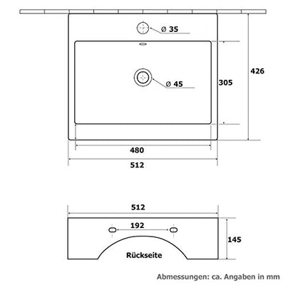 VILSTEIN Keramik Waschbecken Hängewaschbecken Aufsatzwaschbecken Waschtisch rechteckig eckig weiss ca. 50 cm