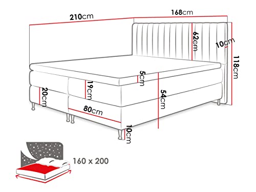 Boxspringbett Nerpa, Doppelbett mit Topper und Matratze, Polsterbett mit 2 Bettkästen + Gasdruckfedern, Bett mit Kopfteil, Bettgestell für Schlafzimmer (Fresh 01, 160 x 200 cm)