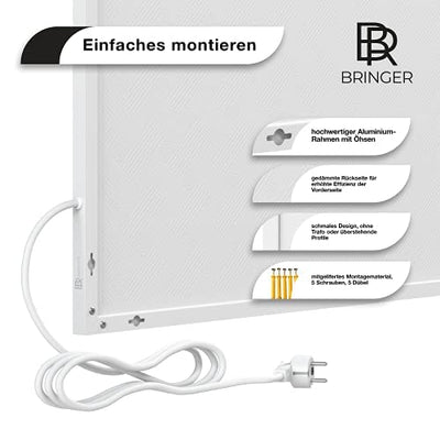 Bringer Infrarotheizung - Infrarot Elektroheizung mit Überhitzungsschutz - CarbonCrystal Heizelement - neuste Technologie (300 Watt, Heizplatte und Thermostat mit Fernbedienung (BRTF))