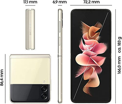 Samsung Galaxy Z Flip3 5G (17,03 cm), faltbares Handy ohne Vertrag, 1,9 Zoll Frontdisplay, 256 GB, 8 GB, Cream & Clear Cover Smartphone Cover mit Ring EF-QF711 für das Galaxy Z Flip3 5G,Transparent