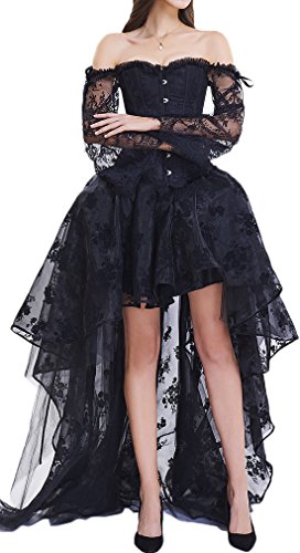 EUDOLAH Damen Schwarz Korsagen Gothic Taille Korset Lang Hauch Bluse Mini Korsett kurz Party Steampunk inkl. und Korsett Top (Small, 11708 Schwarz)