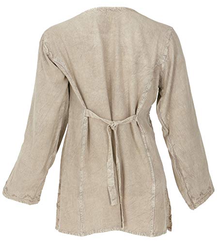 GURU SHOP Bestickte Indische Hippie Langarm Tunika, chic Bluse, Damen, Beige, Synthetisch, Size:40, Blusen & Tunikas Alternative Bekleidung