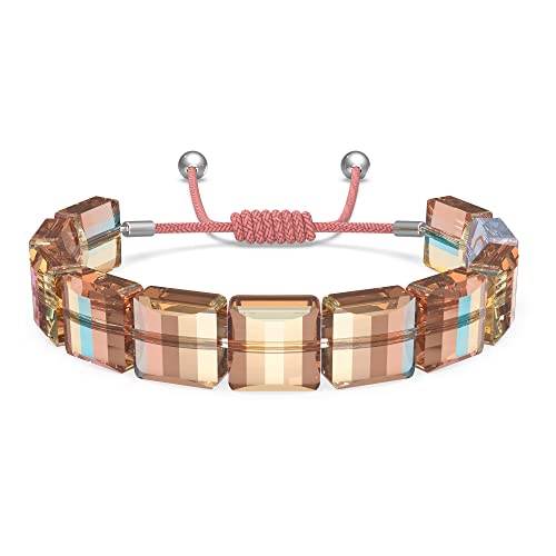 Swarovski Letra Armband, Rhodiniertes Kordel-Armband mit Orangenen Kristallen und Unendlichkeits-Motiv