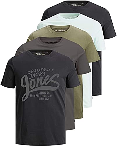 Jack and Jones Herren T-Shirt 5er Set Tshirt für Männer (Regular Fit Lauritz 5er, M)