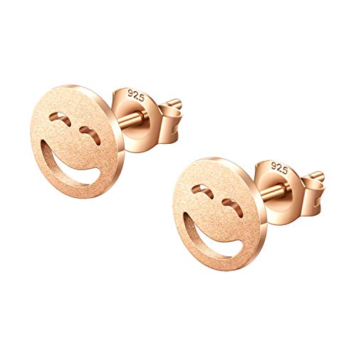 KINIVA Ohrringe Silber 925 Stecker Damen Medizinische Ohrstecker Mädchen Echte Silber Valentinstag für Sie Schmuck (Roségold,Smiley)