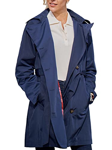 SaphiRose PONCHO Damen Regenjacke Zweireihig Windbreaker Übergangsjacke mit Atmungsaktiv Futter Trenchcoat Navy S