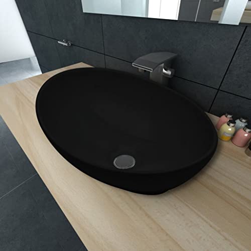 vidaXL Waschbecken Keramik Oval Schwarz 40x33cm Aufsatzwaschbecken Waschtisch