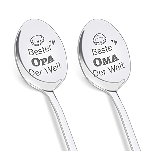 Oma und Opa Geschenke, Tulolvae 2 Stück Kaffeelöffel Gravur mit Bester Opa und Oma der Welt, aus Edelstahl, Weihnachtsgeschenke für Oma und Opa, Geburtstag Weihnachten Geschenke für Großeltern