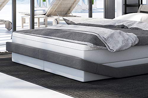 SalesFever Boxspringbett mit LED-Beleuchtung weiß grau inkl. Topper Arjona 180x200 cm