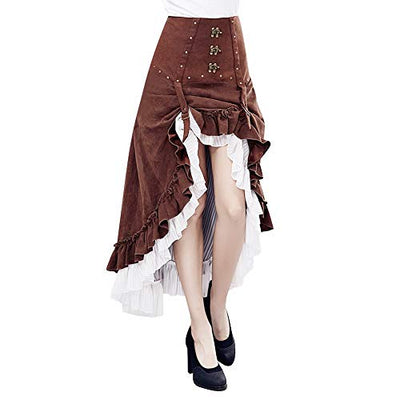 Damen Retro Vintage Steampunk Gothic Länge Knöchel Rock Asymmetrisch Victorian Vintage Cosplay Party Kleid