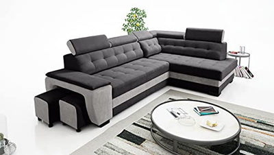 Robin Grand Ecksofa mit Schlaffunktion, Schlafsofa mit Bettkasten und Zwei Hocker, Freistehendes Eckcouch in L-Form, verstellbare Kopfstützen, Polstergarnitur Sofa