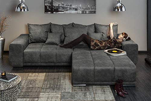 riess-ambiente.de Extravagantes XXL Sofa ELEGANCIA 280cm grau inkl. Kissen Bigsofa Große Polstercouch Wohnlandschaft