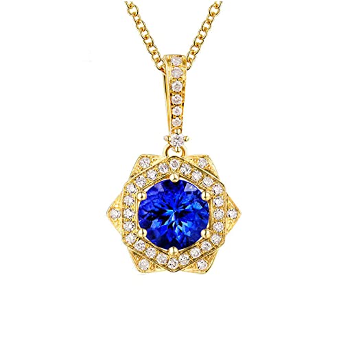 Epinki Halskette für Damen 18K Gold, Tansanit 1.3ct Anhänger Sechseck Claviclekette Echt Gold Schmuck, Goldkette mit Diamant, 45+5cm Kettenlänge, VVS Clarity Hauptstein