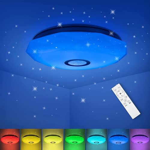 Anten DIAMOND| LED Deckenleuchte Dimmbar mit Fernbedienung | 24W RGB Deckenlampe mit 7 Lichtfarben | 3 Farbtemperaturen | Sternenhimmel | 34x7cm Flimmerfrei Deckenleuchten für Wohnzimmer, Kinderzimmer