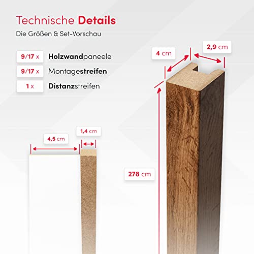 KLEMP Lamellenwand Holz aus MDF 29x40 mm | Wandpaneele innen sowie vertikale & horizontale Decken- | Holzpaneele für Wand & Decke, Flur-, Schlaf- oder Wohnzimmer | 17 Stück LM001 Wotan Oak