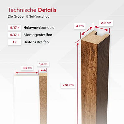 KLEMP Lamellenwand Holz aus MDF 29x40 mm | Wandpaneele innen sowie vertikale & horizontale Decken- | Holzpaneele für Wand & Decke, Flur-, Schlaf- oder Wohnzimmer | 17 Stück LM001 Wotan Oak