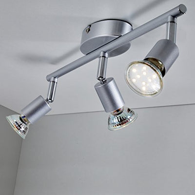 B.K.Licht – Deckenlampe – 385x100 mm, Silber, LED, dreh- und schwenkbare Spotlampe, hohe Helligkeit, 3 flammig, inkl. Leuchtmittel