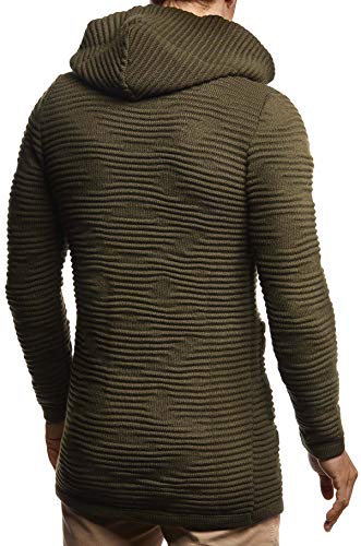 Leif Nelson Herren Strickjacke Slim Fit Männer Jacke Kapuze Kapuzenpullover-Sweatjacke Hoodie LN7180;M;Khaki