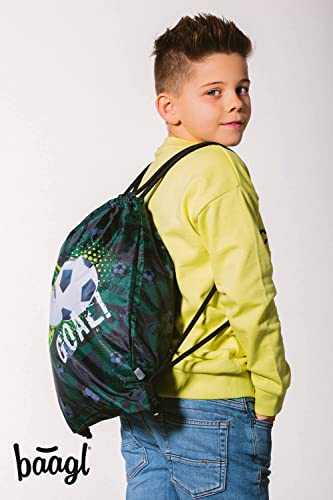 Baagl Schulranzen Jungen Set 3 Teilig, ERGO Schultasche ab 1. Klasse, Ergonomische Grundschule Ranzen mit Brustgurt (Fussball)