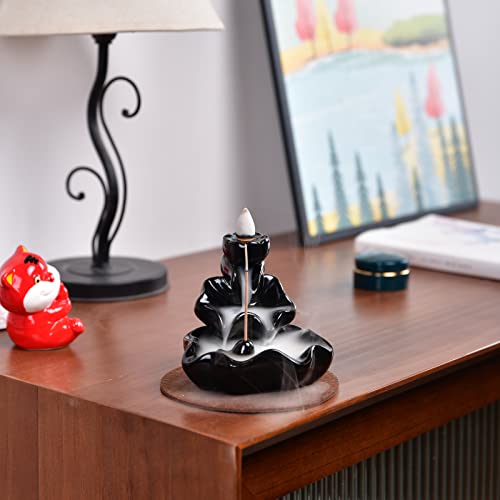 YYW Backflow Incense Burner, Handmade Waterfall Backflow Incense Burner Incense Holder for Home Office Bedroom Yoga Decoration with 10 Pcs Free Cones (Lotus Leaf)