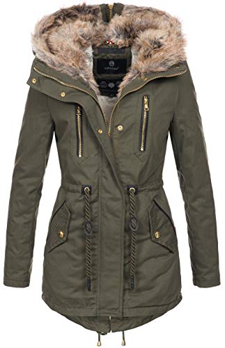 Navahoo warme Damen Winter Jacke lang Teddyfell Winterjacke Parka Mantel B648 [B648-Diamond-Grün-Gr.M]