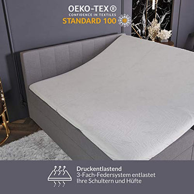 INNOCENT® - S4 | Boxspringbett mit Bettkasten 140x200 in Grau Stoff | 7-Zonen & 3D-Air 6cm | Bonell-Federkernmatratze | H2 Härtegrad | Boxbett für Hotels | HB01