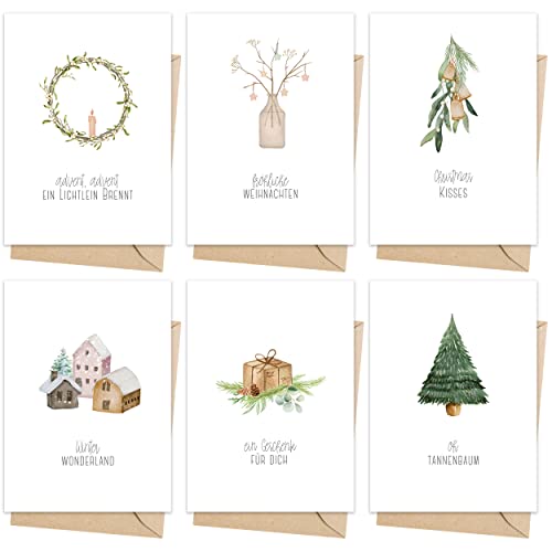 Weihnachtskarten mit Umschlag Set (12 Stück) - A6 Klappkarten für Weihnachten - Christmas Postkarte mit Umschlägen für deine Weihnachtsgrüße - Coole Weihnachtspostkarten mit und ohne Sprüche