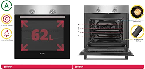 Simfer Einbau Herdset mit Dunstabzugshaube, Autark, Backofen + Kochfeld + Dunstabzugshaube, 60 cm, 3 Funktionen, Touch-Bedienung, 4 Zonen Glaskeramikkochfeld, 2-fach Verglasung, Beleuchtung