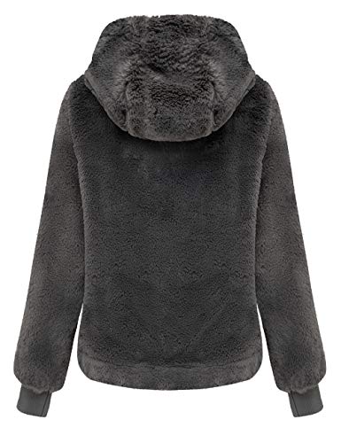 BELLIVERA Damen Kunstfelljacke Kurz Fleecejacke Winter Warme Teddy Mantel mit kapuze 1712014 Grau M