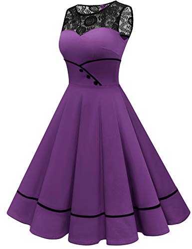 Bbonlinedress Kleider Damen festliches Winterkleid Abendkleider elegant für Hochzeit Rockabilly Kleider cocktailkleid Jugendweihe Kleider Konfirmationskleider Purple M