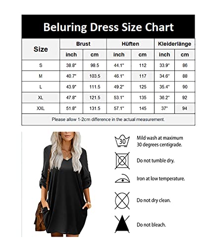 Beluring Damen Herbst Kleid Langarm Elegante Blusenkleid V Ausschnitt Partykleider Olivgrün XL